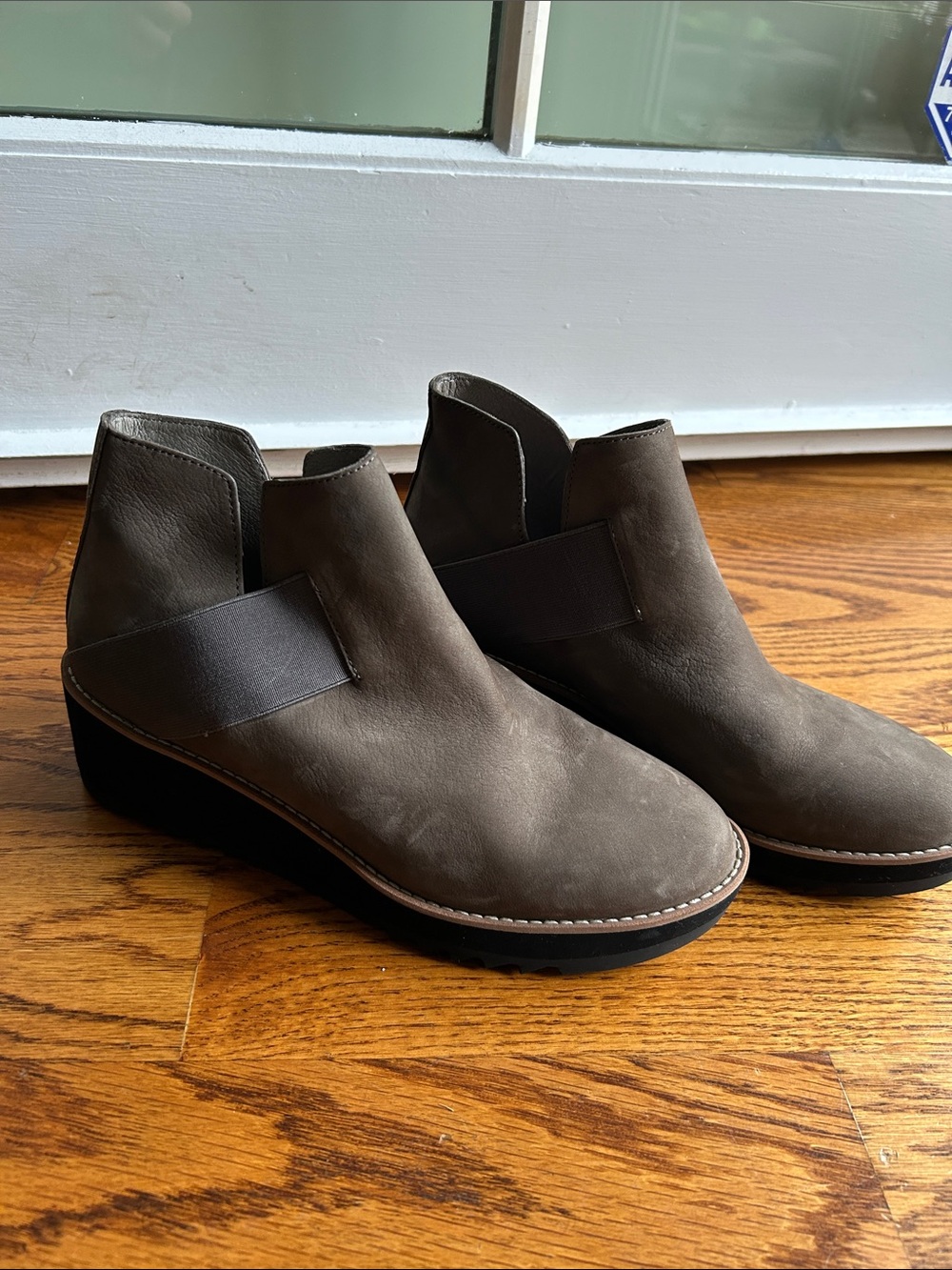 New Eileen Fisher Taupe Slip-On Wedge Ankle Booties